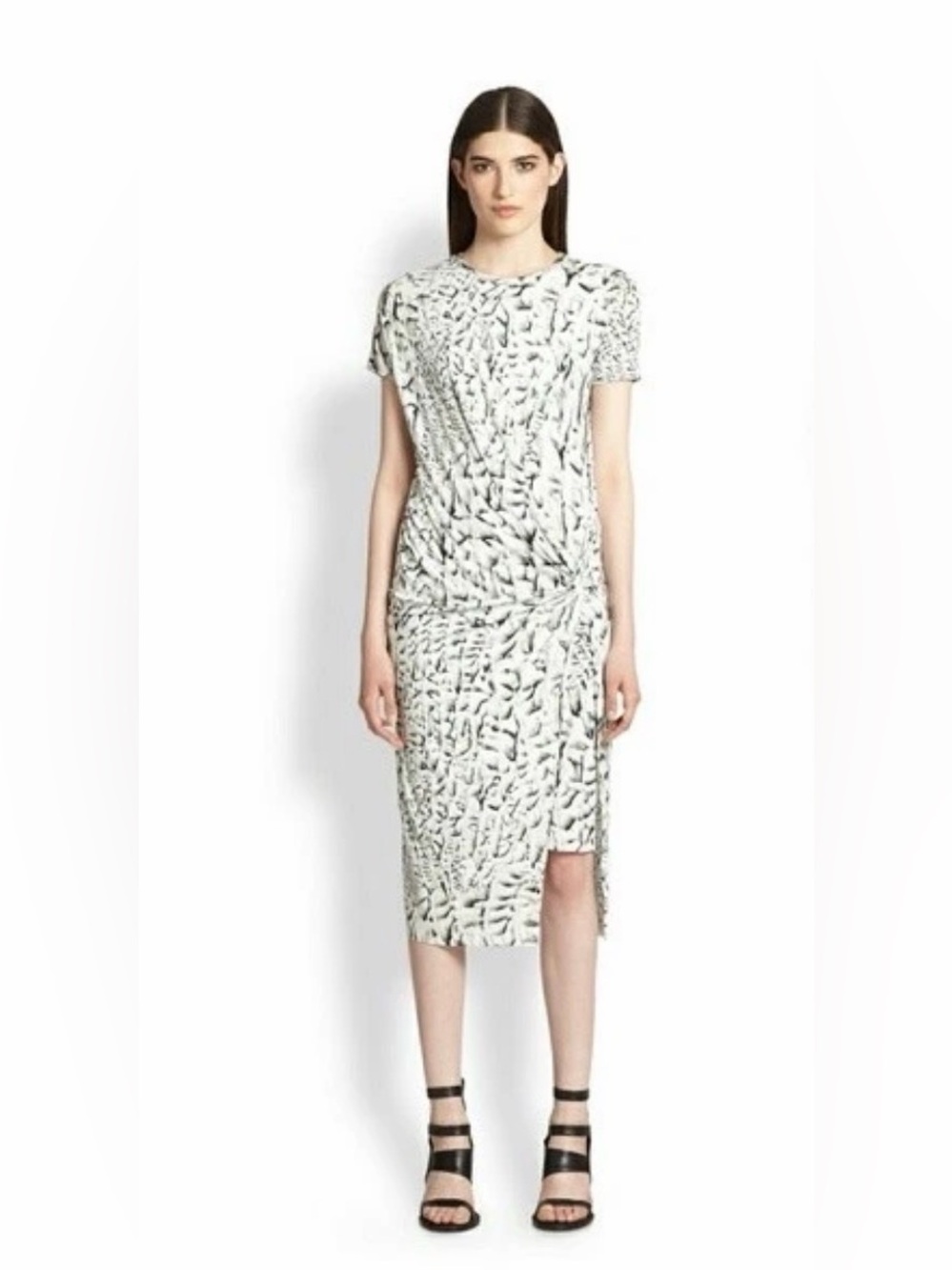 Helmut Lang Strata Twist-Front Jersey Knit Midi Dress in Abstract Animal size S